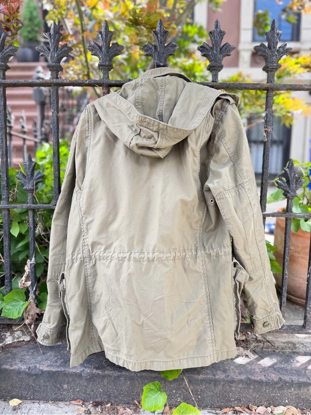 J Crew Olive Field Jacket M-65 Style Military Utility Hooded Coat Mens M